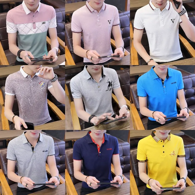 

Cotton Striped Knitted Polo Shirt Short Sleeves with a Classic Polo Collar Men Sweater, Mixed colors