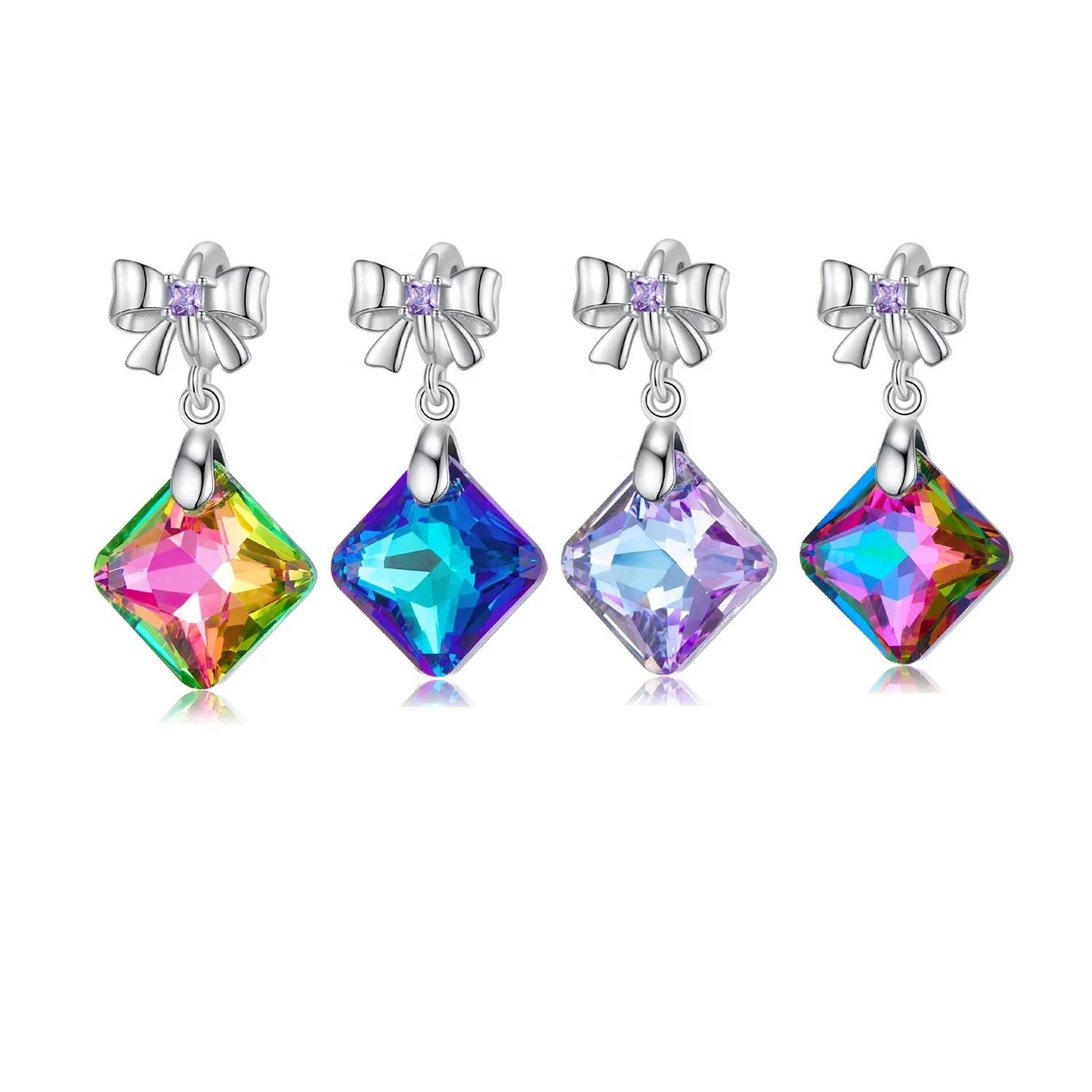 

Real 925 Silver Charm Bowknot Geometric Crystal Pendant Blue simplicity Multi-color beads Fit Women Bracelet Jewelry Custom logo