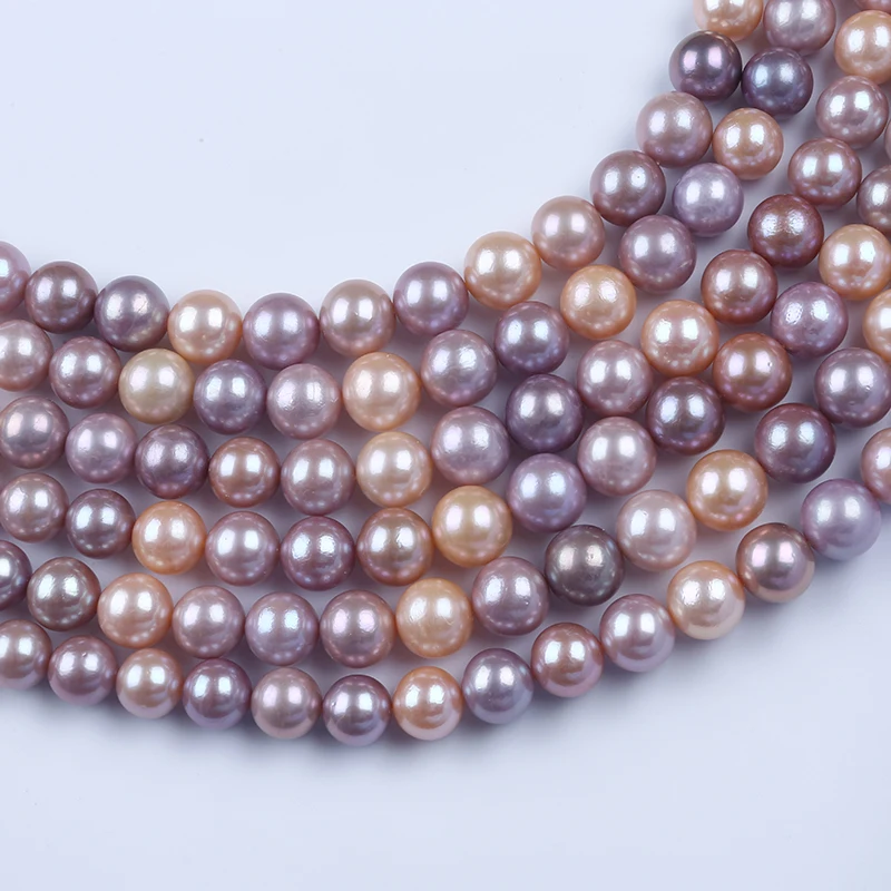 

Wholesale11-14mm Mixed Color round edison loose freshwater pearl beads strand, White pink purple mixed color