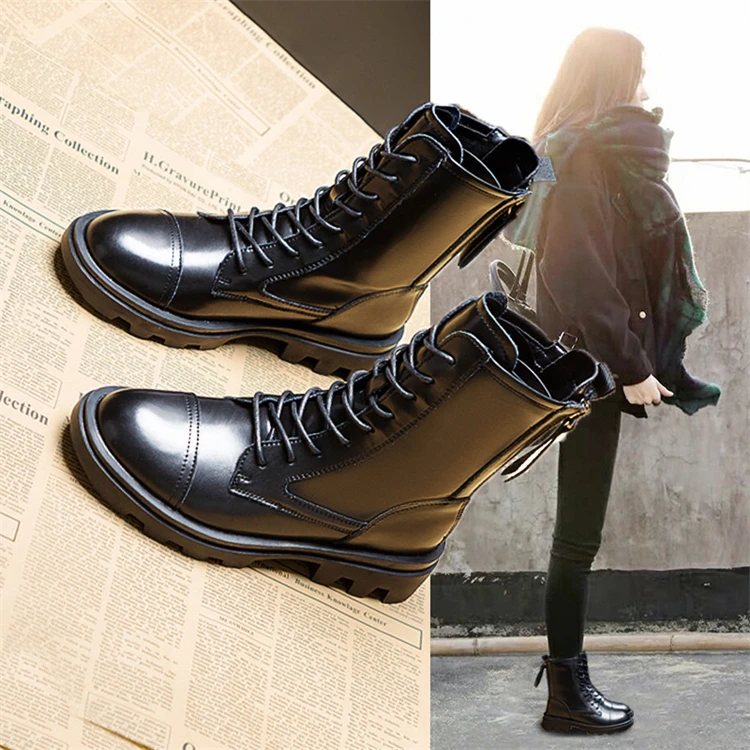 

D12801 Spring new style internet celebrity thick soled solid color martin boot 2021 fall height increasing shoes