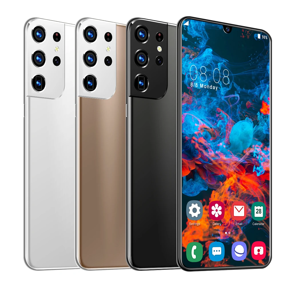 

Hot Selling S21 Unlocked 8+16MP 10Core Dual SIM 12G+512G Cheap Smart Phone 6.5 Inch Android 9.1 Mobile Phones, Black white gold