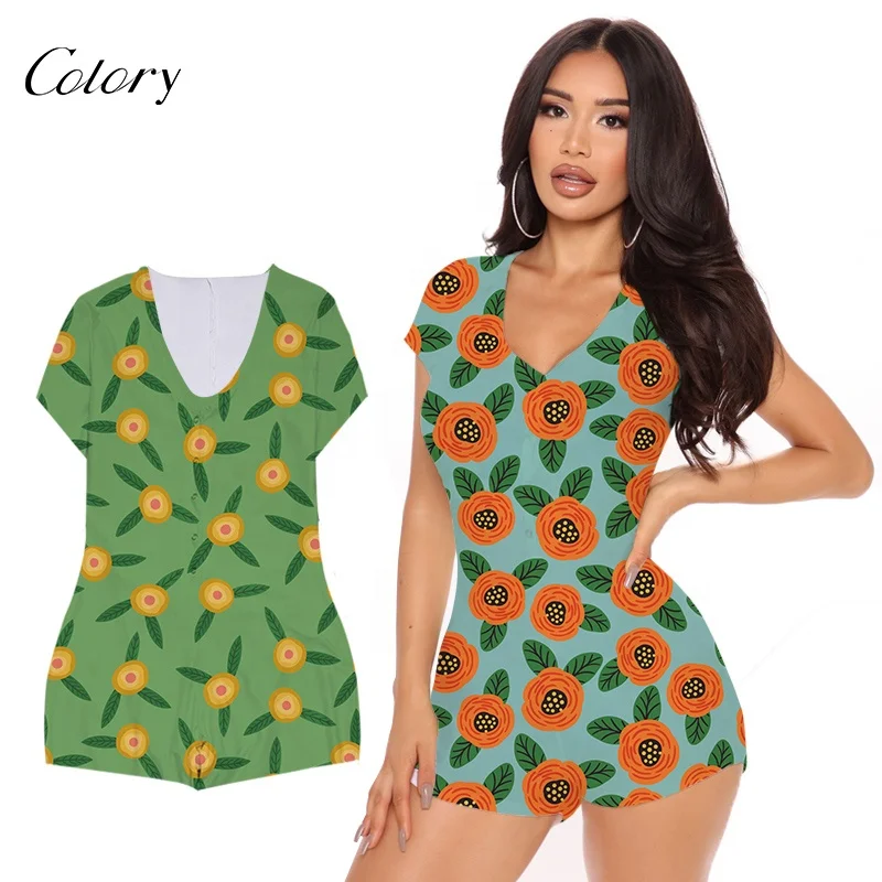

Colory Women Bodysuit Summer Butt Flap Onesie For Women Jumpsuit Women Plus Size, Customized color