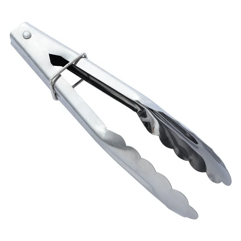 

Kitchen Tools Barbecue  Stainless Steel Food Tongs Camping BBQ Fruit Clips Salad Bread Tong Clamp Utensils, Silver
