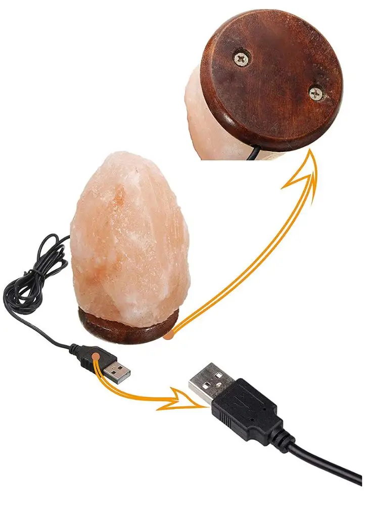 
USB Himalayan Crystal Natural Salt Lamp with Wooden Base In Multiple Colors 