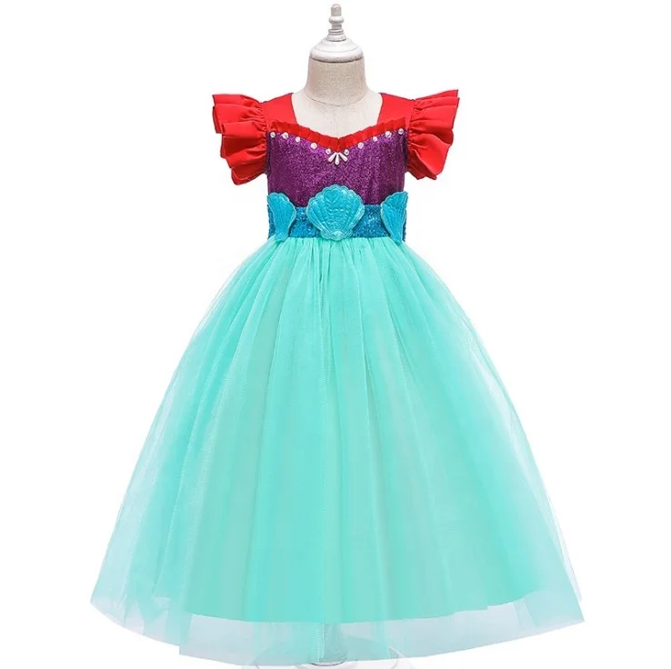 

Little Mermaid Ariel Princess Dress for Little Girls Summer Cotton Puff Sleeve Dresses TV & Movie Costumes Children OEM Service, Blue, purple