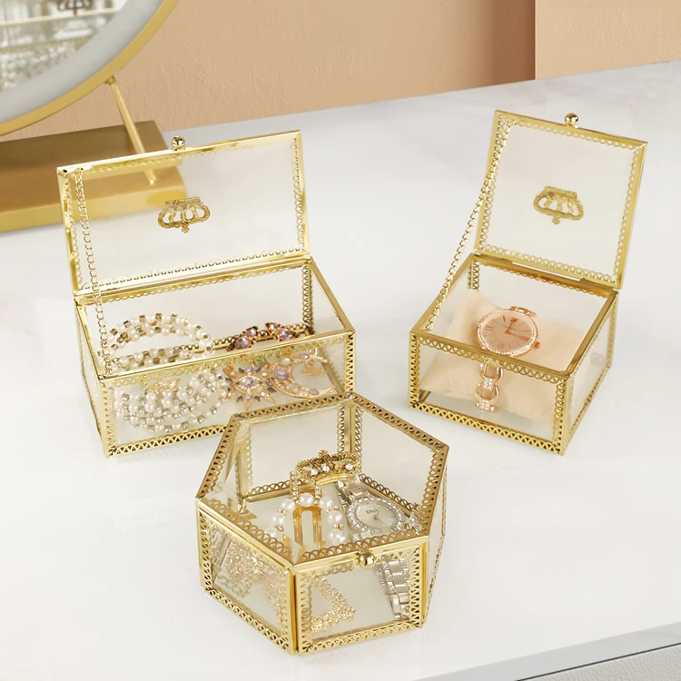 

European retro glass jewelry box, As picture shows
