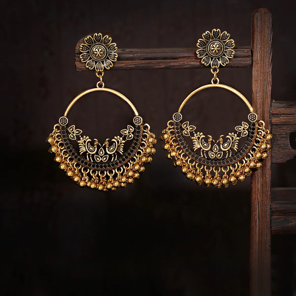 

2021 Vintage Jewelry Women's Long Gold Tassel Gypsy Indian Earrings Women's Vintage Round Bell Jhumka Earrings, Gold/silver