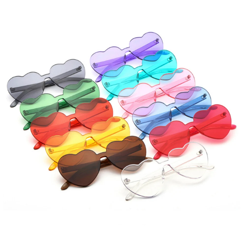 

One Piece Transparent Sunglasses Logo Oem Heart Shades Sunglasses With Candy Color Lens, Custom colors
