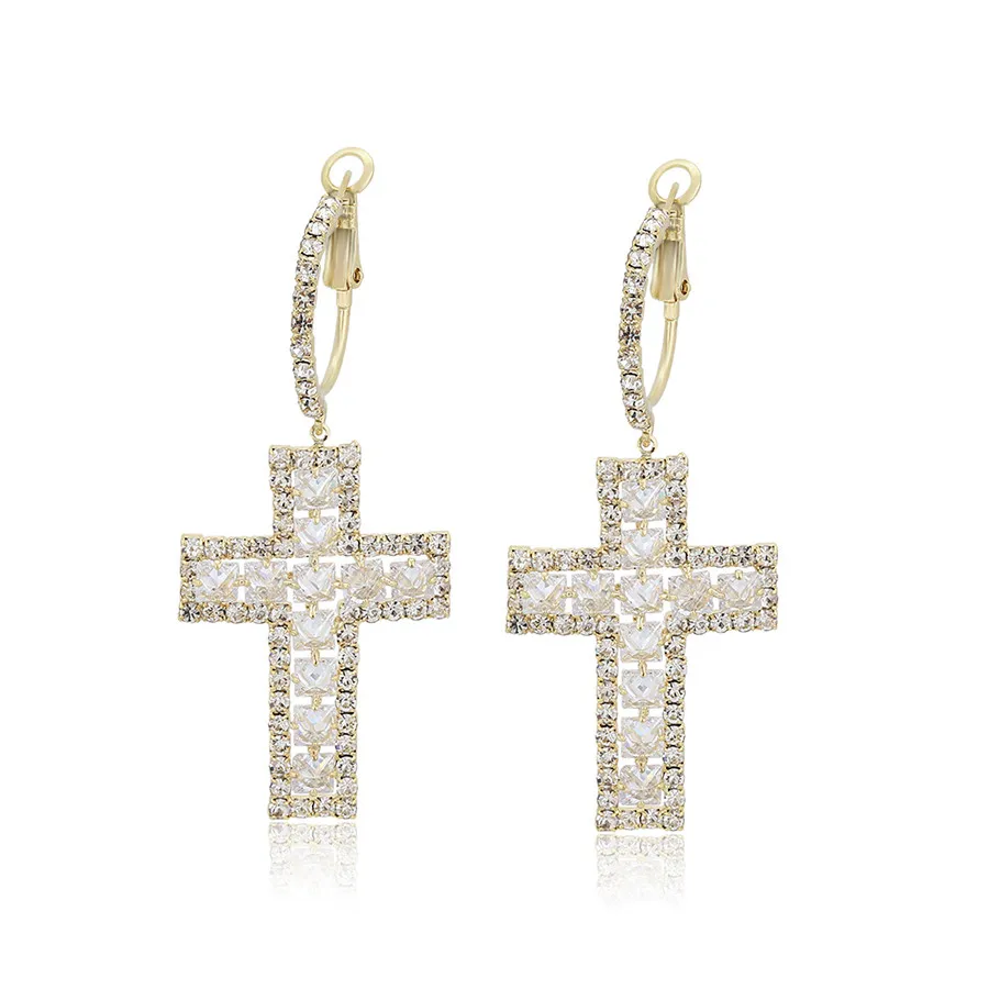 

earring-924 xuping jewelry Dubai luxury charm personality design cross diamond 14K gold-plated earrings