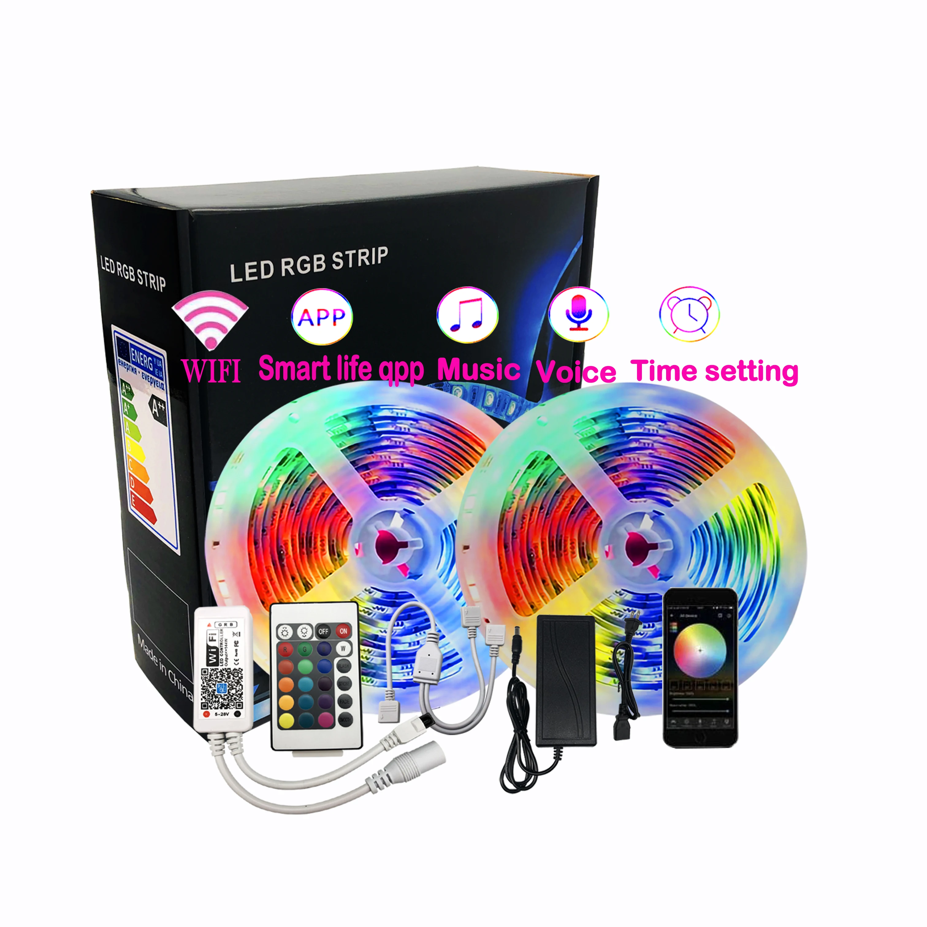 wifi smart life Mobile phone APP Music SyncColor Changing IR24 key Remote controller LED strip light waterproof SMD 5050 RGB set