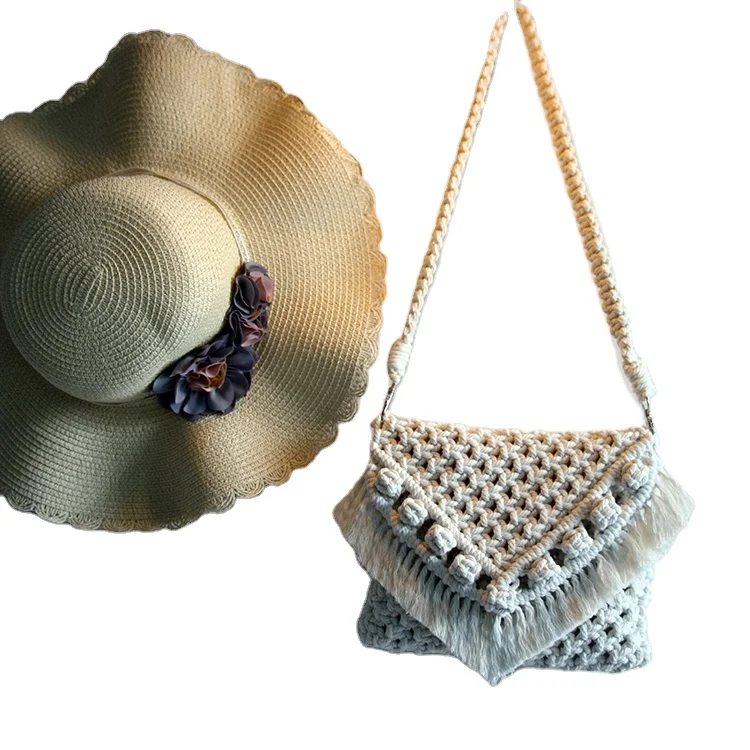 

cotton rope handmade bohemian macrame beach bag macrame handbag macrame purse, White