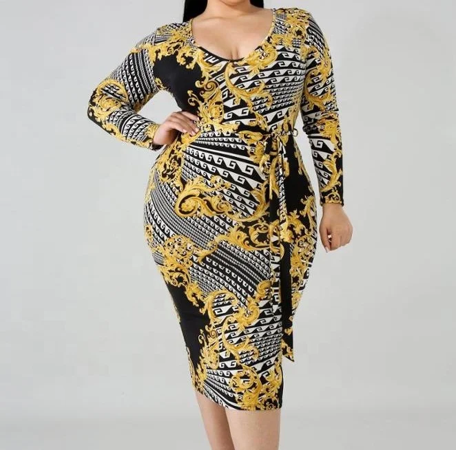 

fashion elegant women fall plus size stripe african printed maxi dress