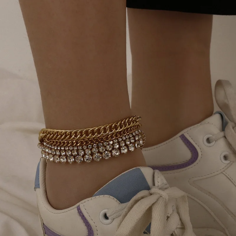 

Fashion Jewelry Personality Simple Wholesale Fashion Anklet Female Five-Piece Gear Type Rhinestone Beach Anklet, Gold,silver