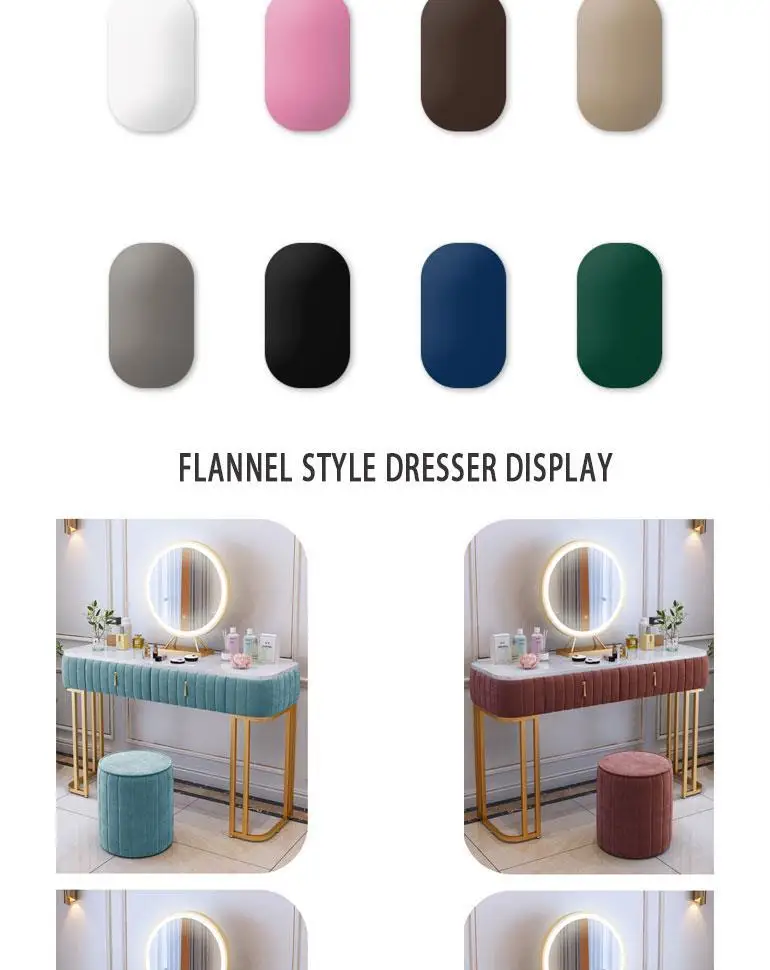 Nordic modern minimalist and delicate marble dresser with  chair and makeup mirror