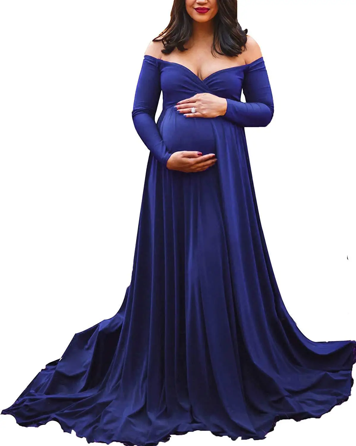 

Mercerized cotton trailing big swing one-piece photography dress pregnant women V-neck dress