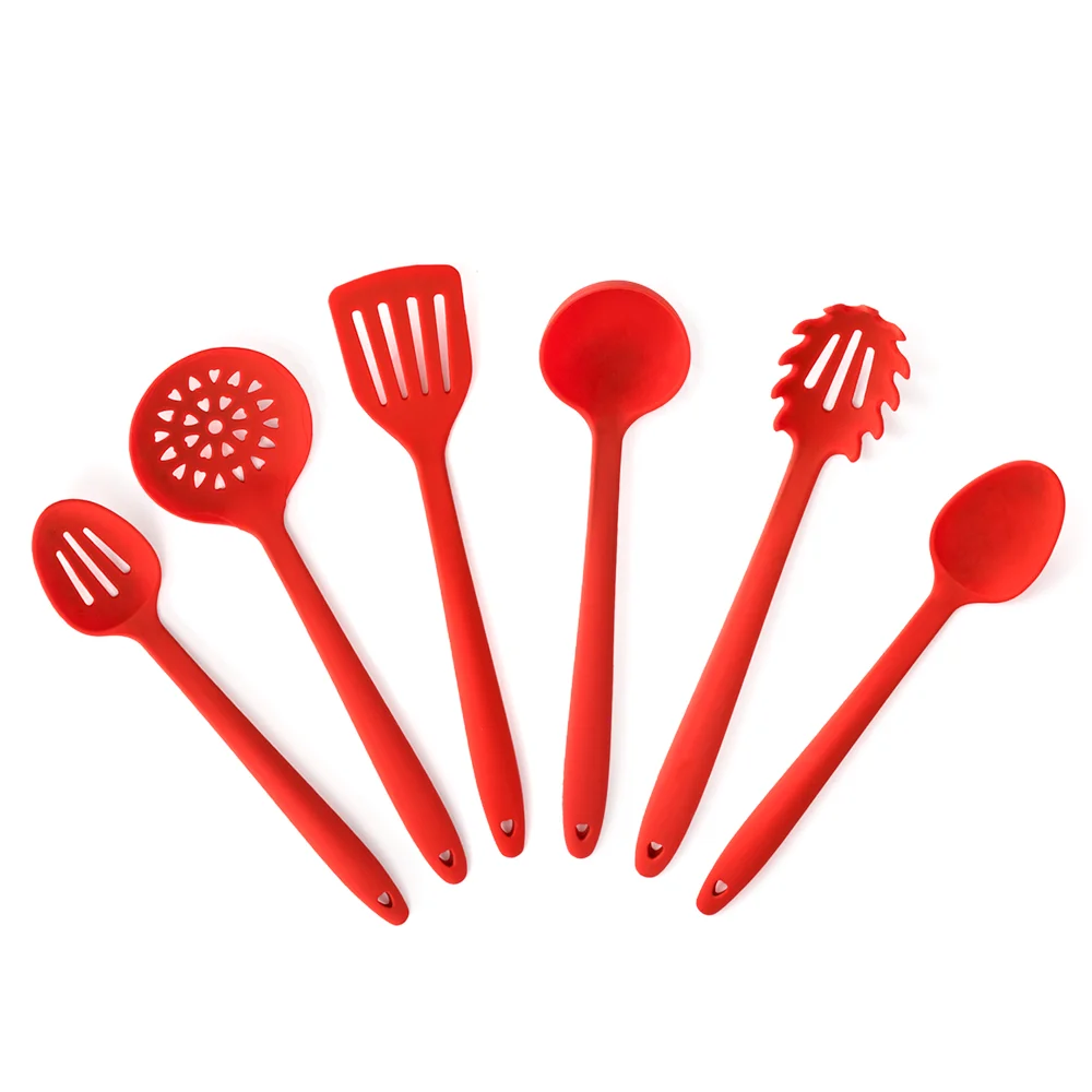 

Colorful Silicone Kitchen Utensils 6 pcs Cooking Utensils Kitchen Utensil Set Nonstick Cookware with Spatula Set, Red