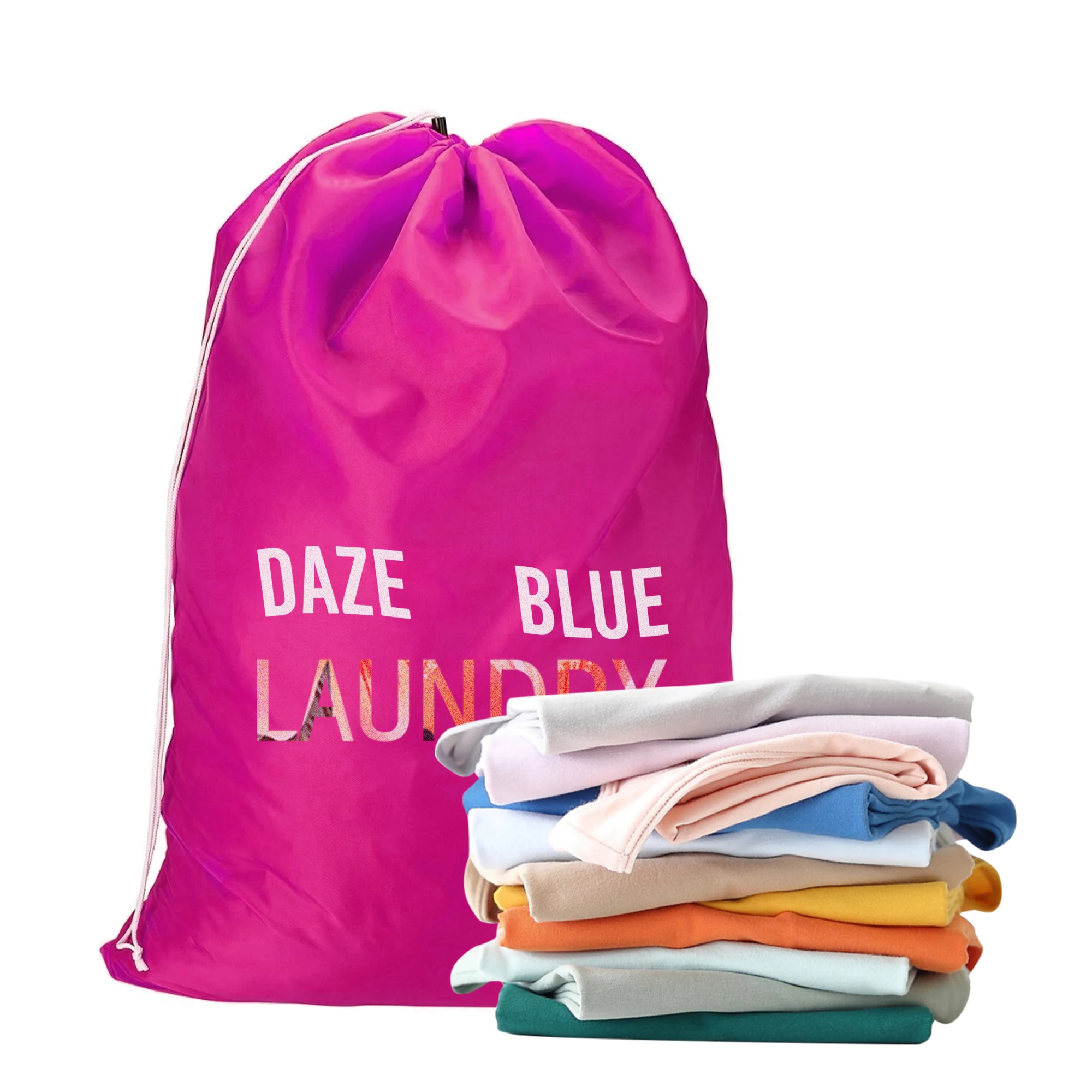 

Custom printed eco-friendly cheap oversize durable reusable nylon drawstring laundry bag