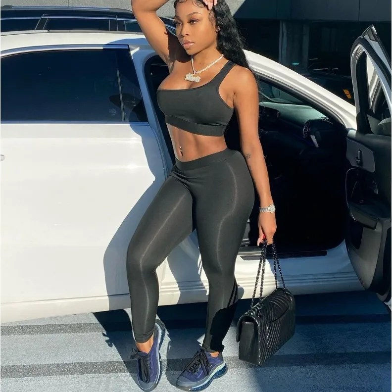 

A01097D New design Two Piece Set Women Pencil Pants Summer 2021, Black