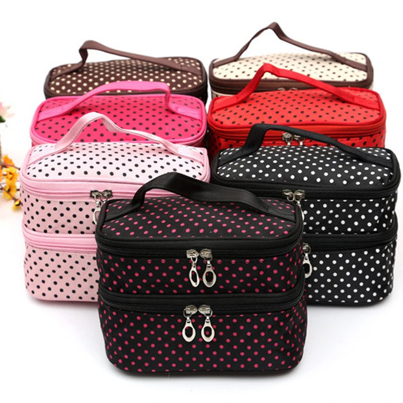 

Wholesale portable travel double zipper cosmetic bag, 7colors