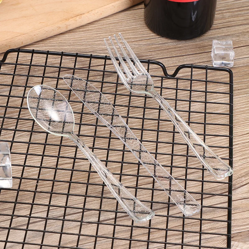 

Luxury disposable transparent knife, fork, spoon, plastic gold powder tableware, silver powder fork party set