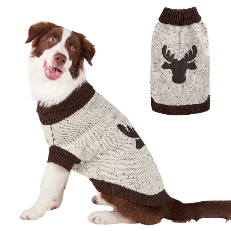 

Manufacturer Wholesale Christmas Reindeer Patten Hand Knit Large Dog Sweater Pet Clothes Stylish Turtleneck Pet Winter Sweater