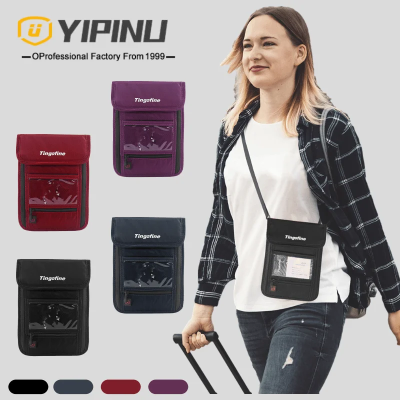 

YIPINU Hot High Quality RFID Blocking Neck Travel Wallet Passport Holder Stash Passport Bag Hold Passport Bag Nylon, Purple,black,red,gray