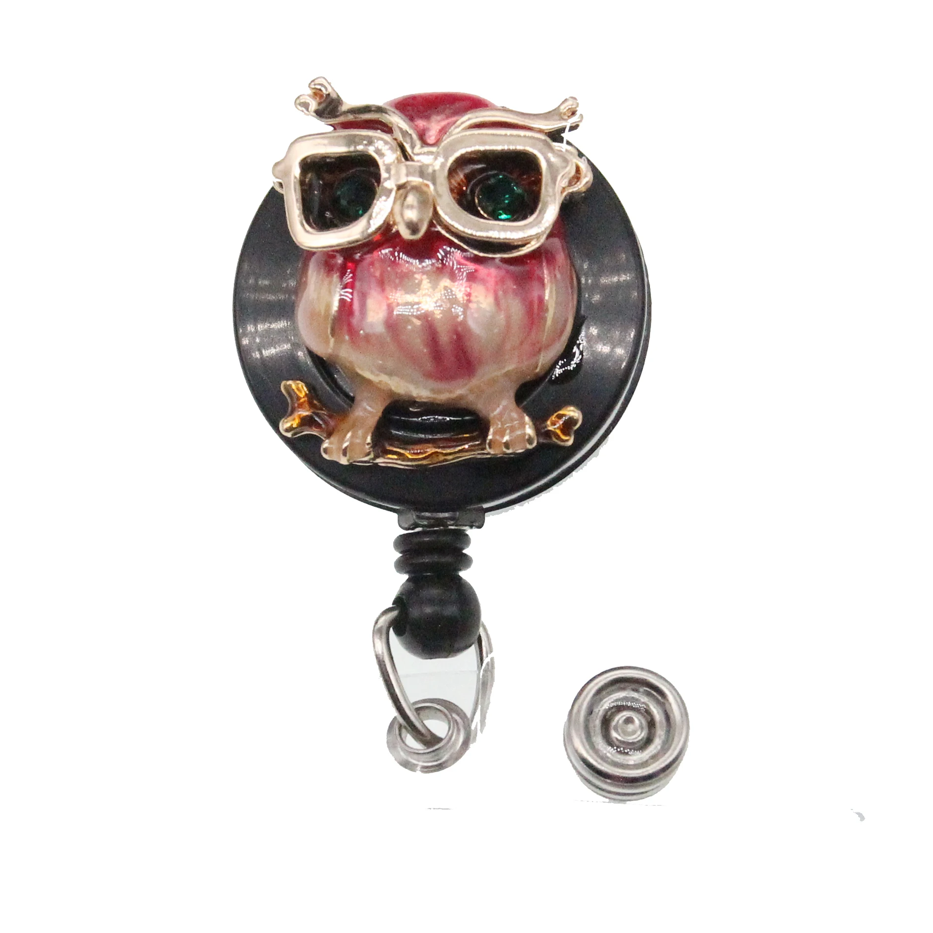

Wholesale Fashion high quality cute Cartoon animal owl ID badge holder reel, Pink