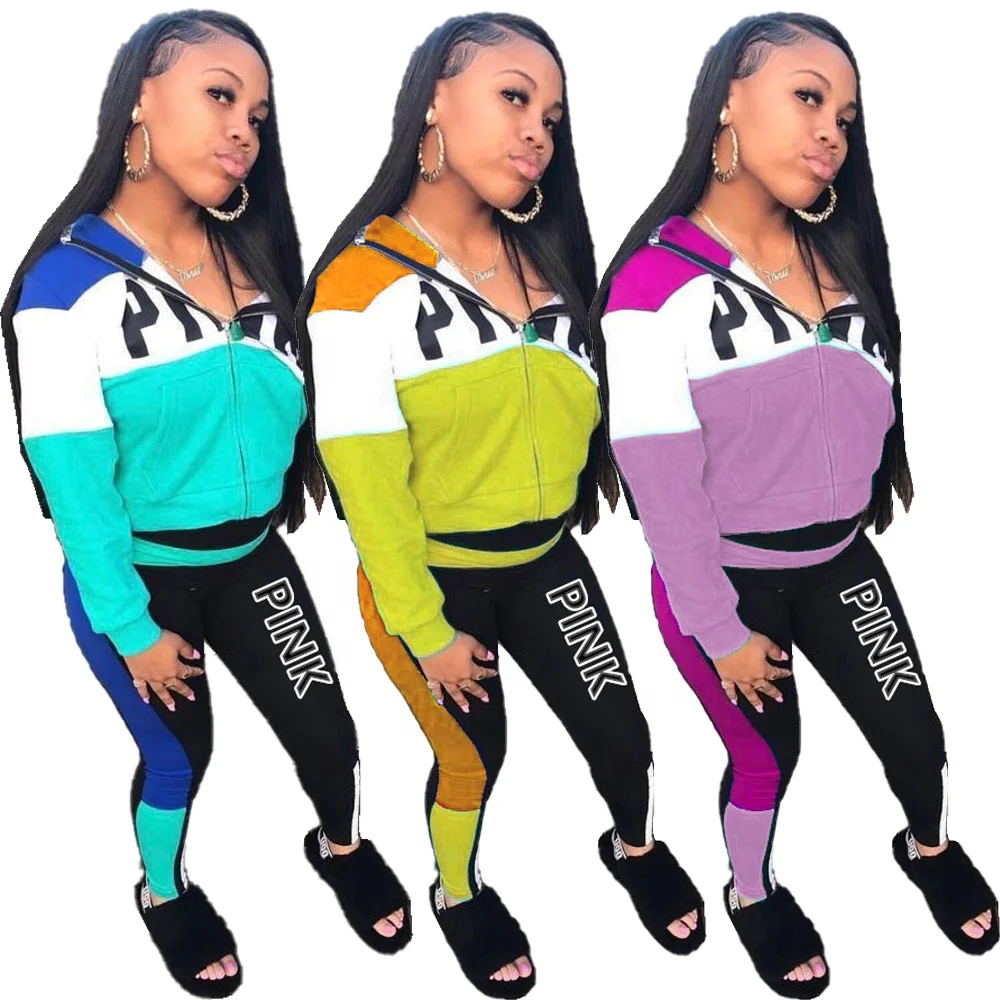 

MT96-8324 European and American hot-selling fashion letter printing color matching casual suit