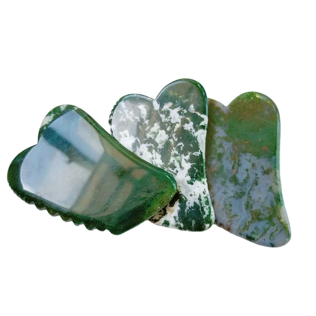 

Custom Gua Sha Tool Natural Massage jagged square shape Gua Sha moss agate Gua Sha Stone