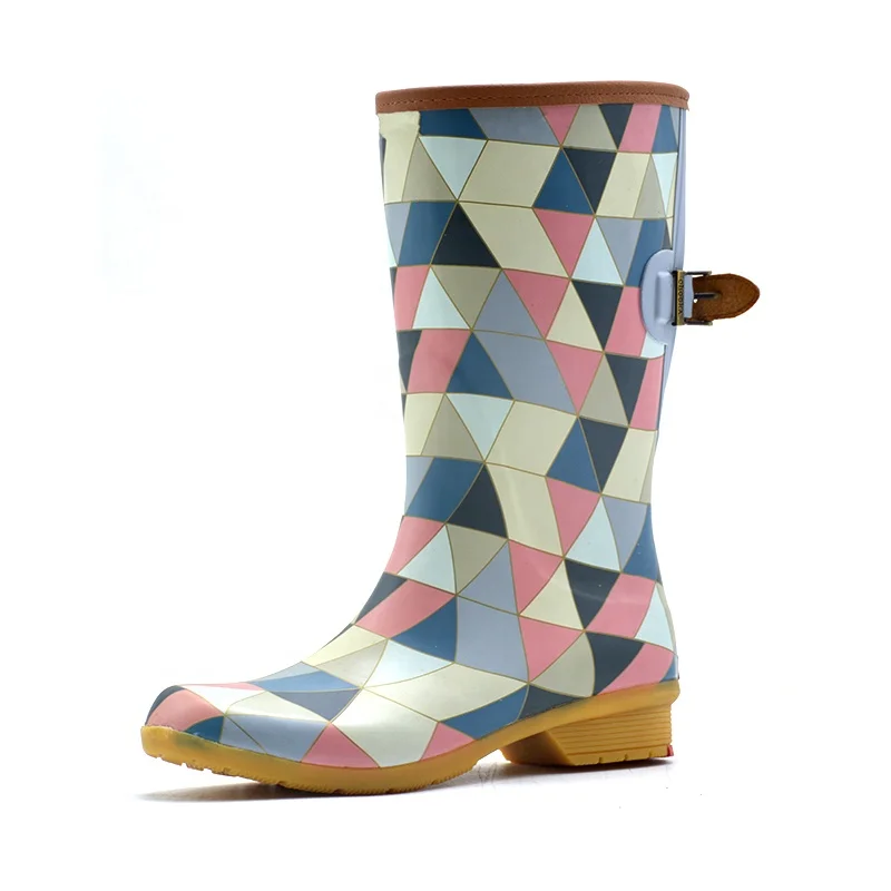 

latest design customized logo fashionable dripdrop women half rain boots wholesale waterproof rubber shoes with lattice