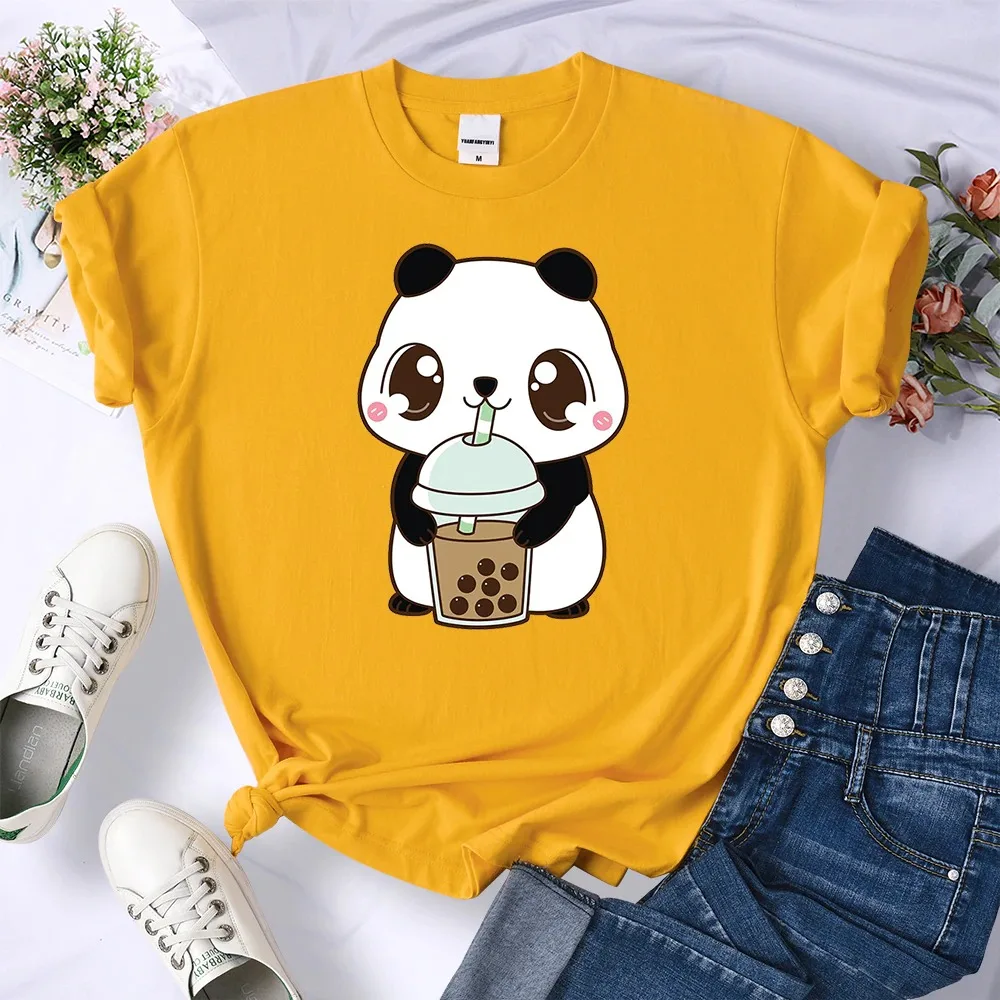 

Wholesale Summer T-shirt Printed Cute Panda Loose Tops Personality Sweat Breathable Colorful Plus Size Women's T-Shirts Cotton