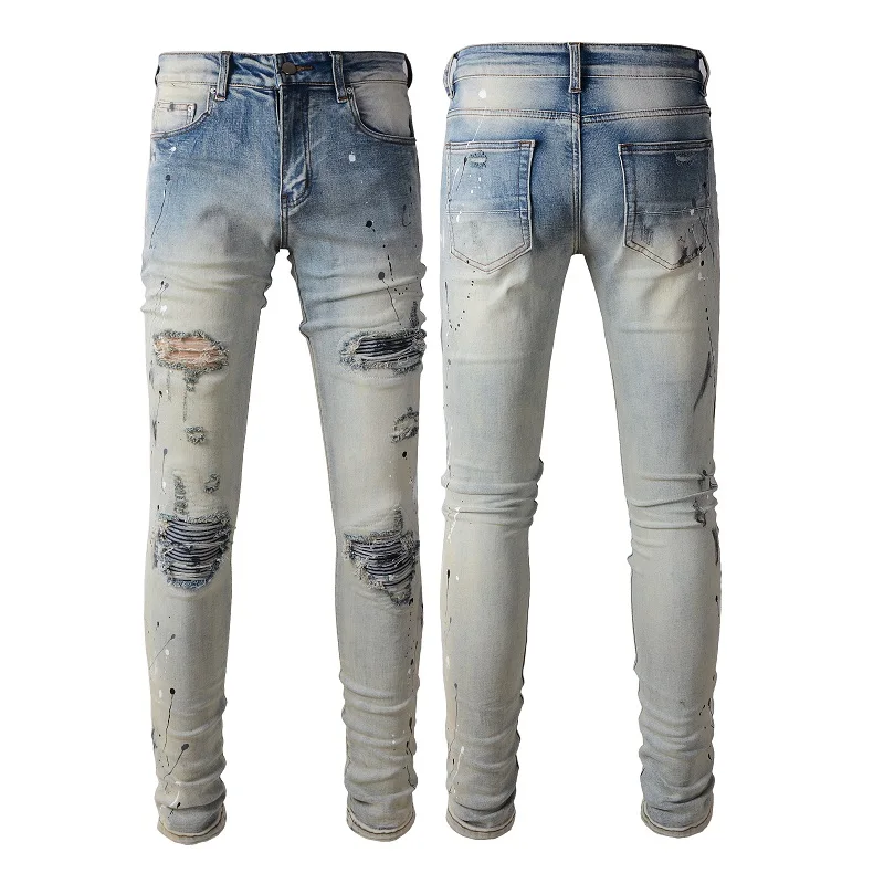 

Rts For 820 Men Destroy Boys Damaged Tapered Jeans Ripped Men Jeans With Patches Splatter Paint Jeans