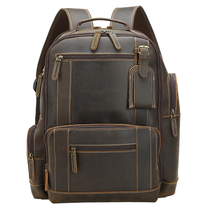 

Droshipping Retro Style Brown Leather Backpack Bag Men's Genuine Leather Laptop Backpack For Travel