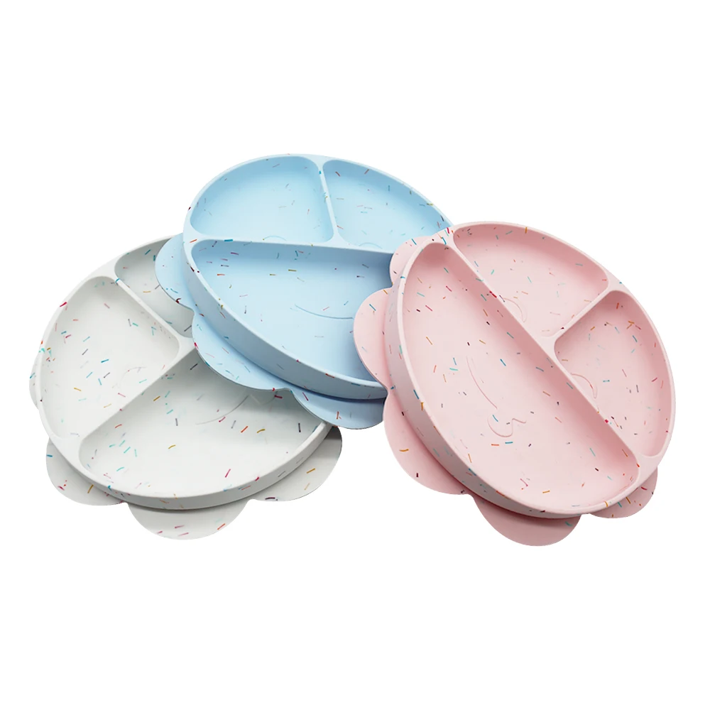 

2021 OEM Supplier Non-toxic Non-slip Eating Training Round Silicone Baby Toddler Plate, Multi color