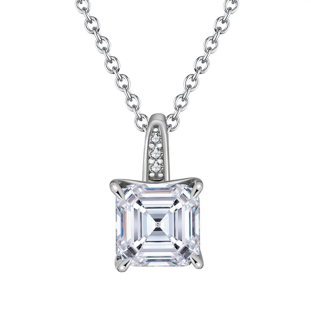 LZN15 RINNTIN 925 Sterling Silver Princess Cut 8A Premium Cubic Zirconia Solitaire Pendant Necklace for Women