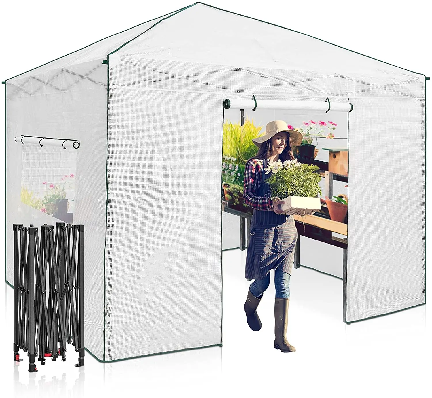 

Skyplant used portable plant gardening greenhouse walk-in Tunnel greenhouse, White/green