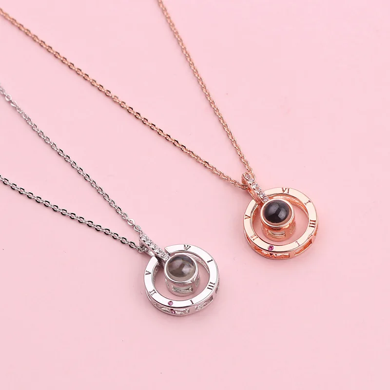 

RisingMoon Valentine's Day Gift Rose Gold Letters 100 Different Languages I Love You Pendant Necklace