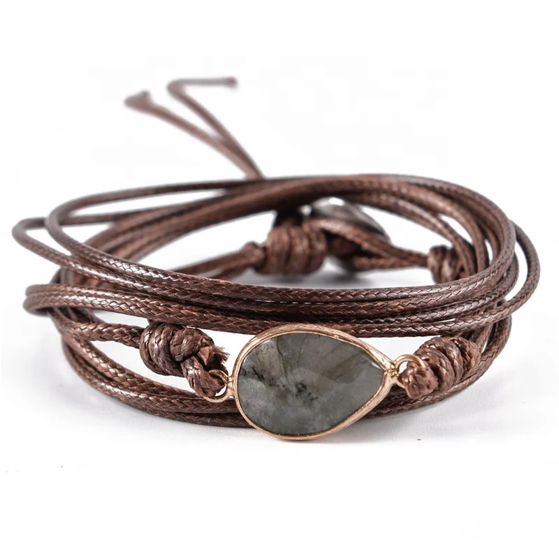 

Men Wristband Fashion Bracelet Wax Handmade Rope Wrap Labradorite Jewelry Stone Toppik Accessories, Multi-colors