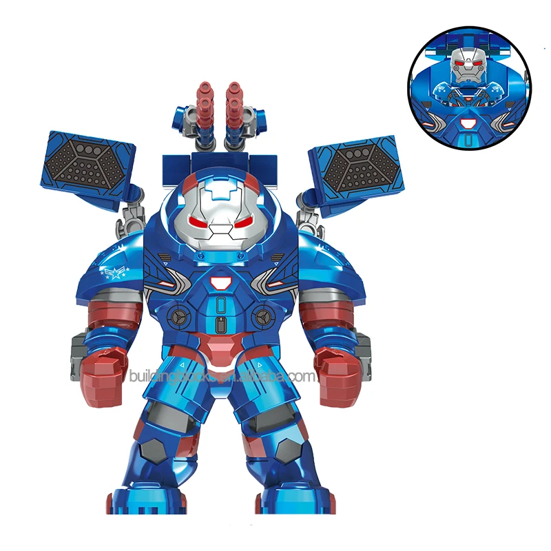 

New XH1820 Superheroes Cool Big Size Action Iron Partriot Full Body Blue Metal Bright Color Building Block Figure Kids Toy