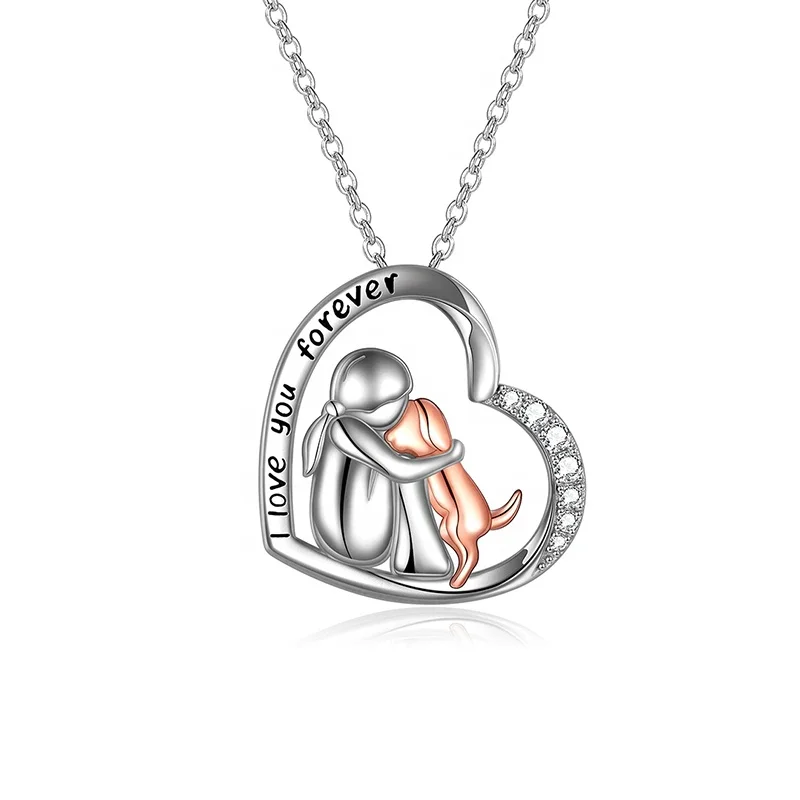 

Sterling Silver Keepsake Dog charms Pendant Necklaces I Love You Forever Puppy girl and Dogs Lover Memorial Gifts for Women