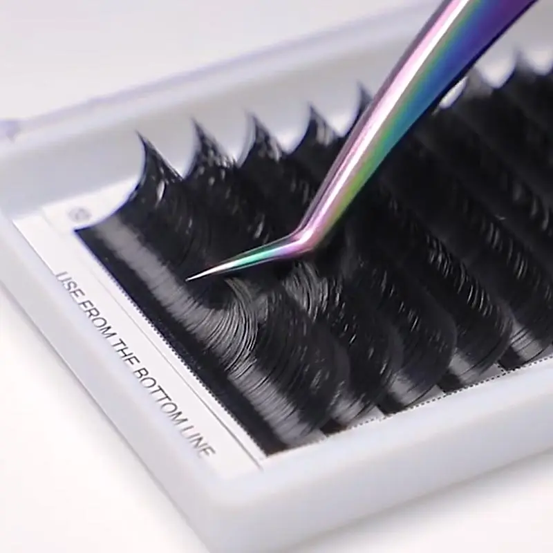 

korea PBT waterproof velvet mink silk private label beauty 3d individual pre made eyelash extensions with cheaper price, Natural black, colorful