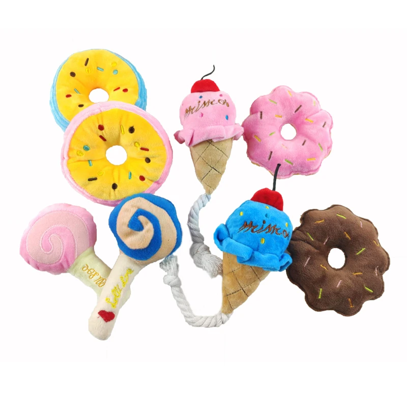 

Manufacturer Wholesale Dessert Style Plush Pet Toy Eco-friendly Dog Squeaky Toys Cute Icecream Interactive Dog Toys, As pictures