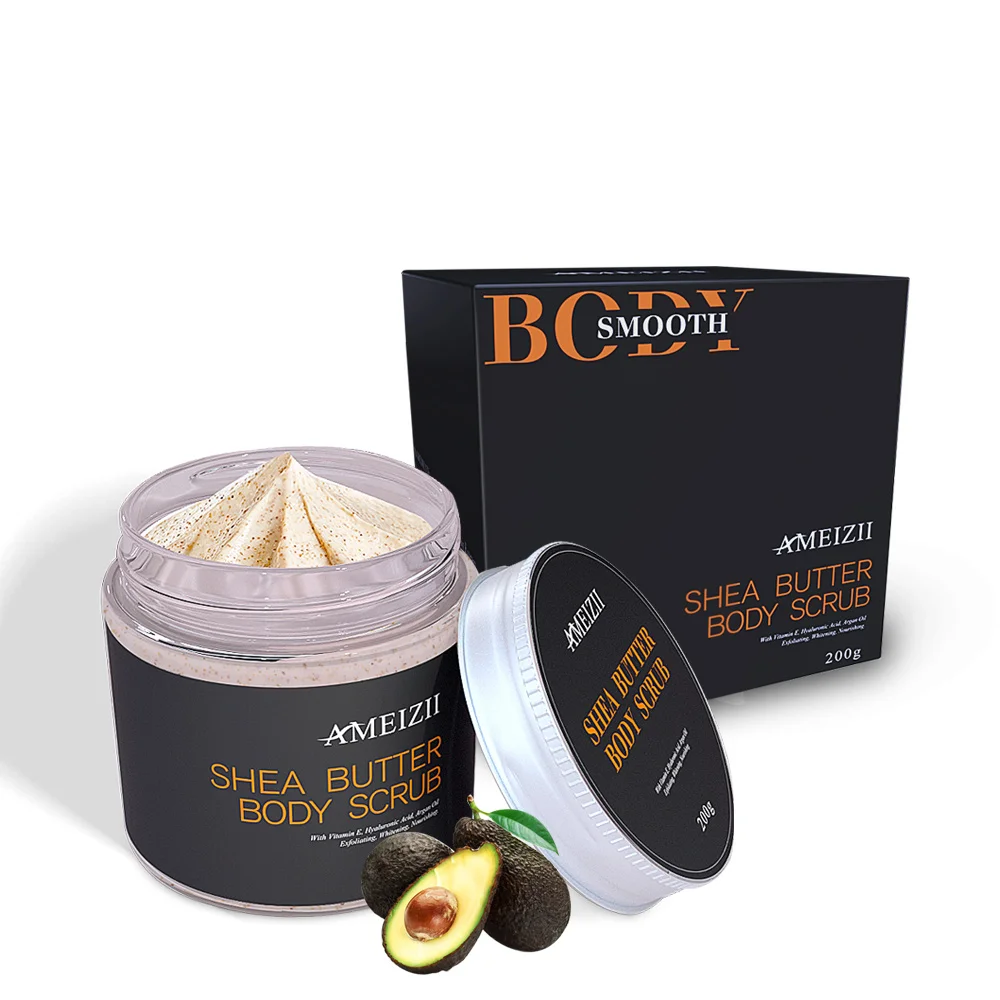 

New Brand Design Body Scrub With Shea Butter Natural Whitening Nourishing Firming Skin Care Organic Exfoliante Bodyscrub Jars