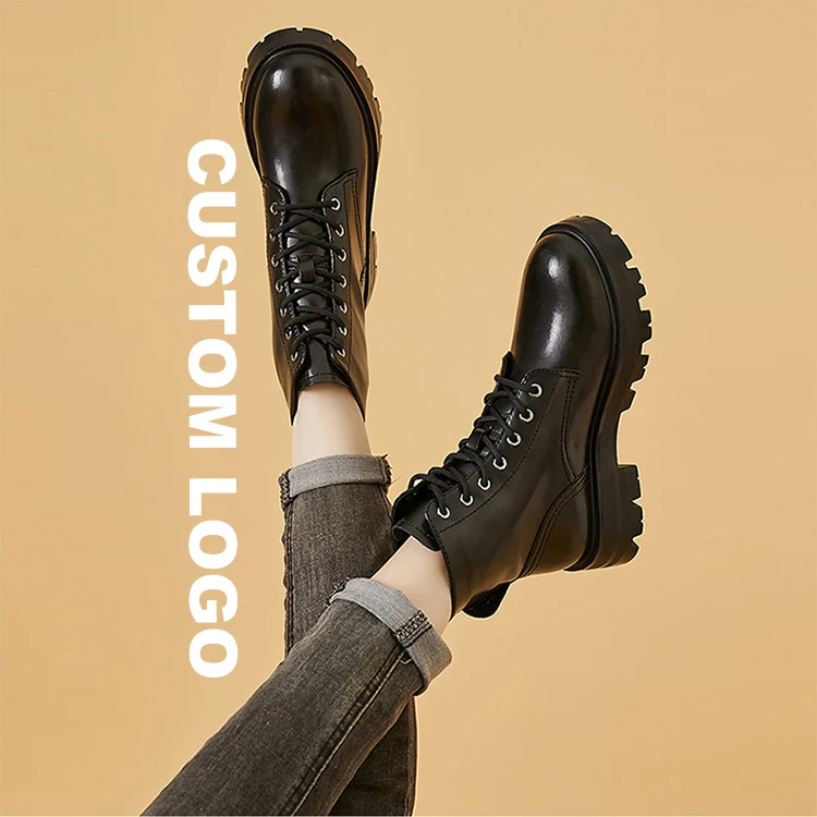 

Oem Custom Upper Rubber Casual Warm Work Black High Top Ankle platform Heel Women's Mens Martins Genuine Leather Boots For Men, Customized color