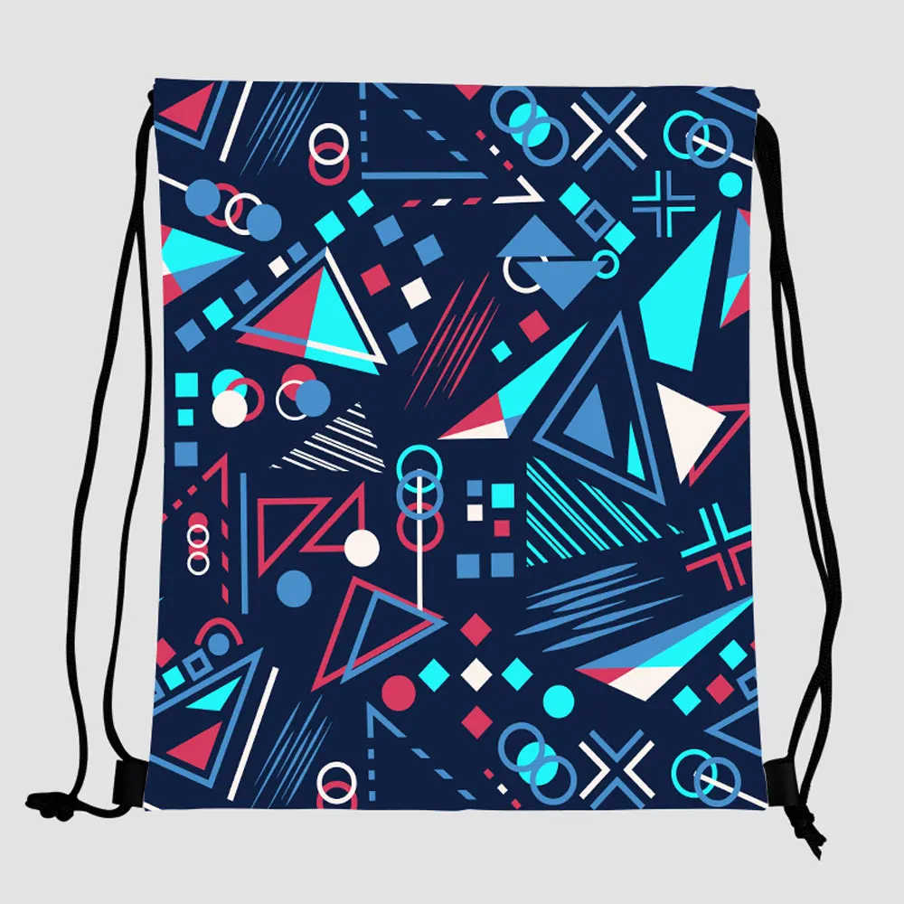 

Factory price custom logo print on demand Geometric patterns eco friendly polyester string kids children backpack drawstring bag