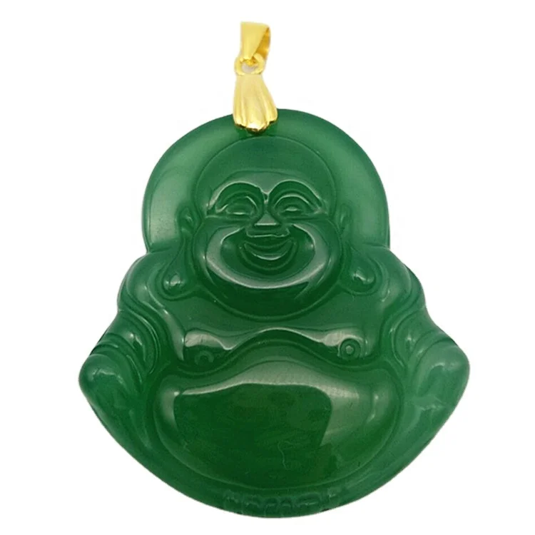 

Natural Green White Carnelian Jade Laughing Buddhas Agate Buddha Charm Jade Pendant Jewelry Necklace Pendant