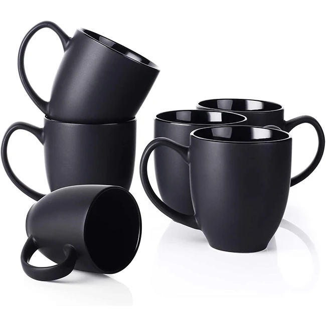

OneTwo 16 oz Coffee mug set of 4 with large handles for men/women blank porcelain matte black mugs for coffee tea cocoa