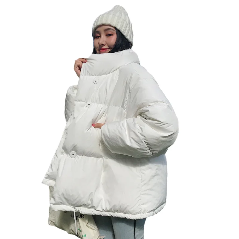 

JACKETOWN Winter Korean Style Stand Collar Solid Black White Female Loose Oversized Womens Short Parka Jacket woman down coat, As your requirement