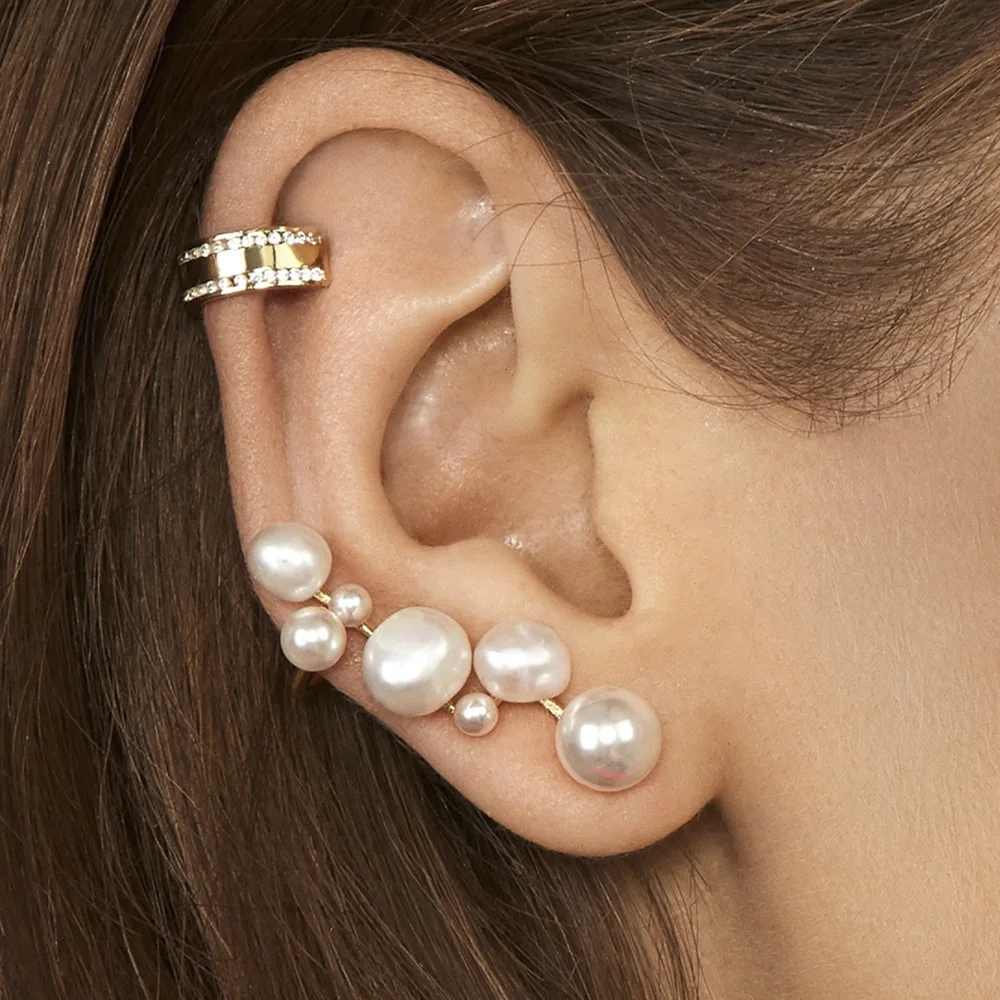 

Stylish Rhinestone Gold Ear Cuff Earrings,Creative Pearl Clip On Earrings