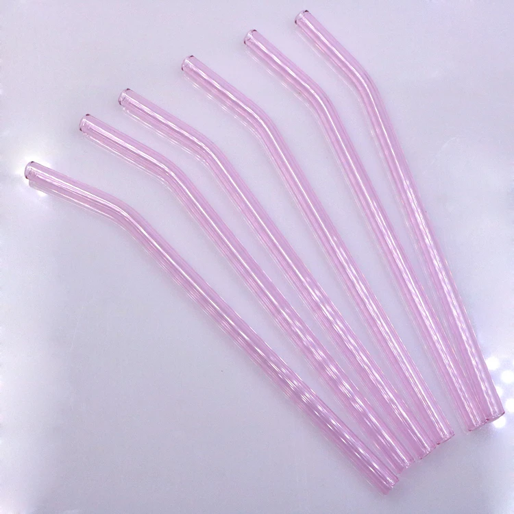 

Eco Friendly Reusable Borosilicate Bent Curved Pink Glass Straw